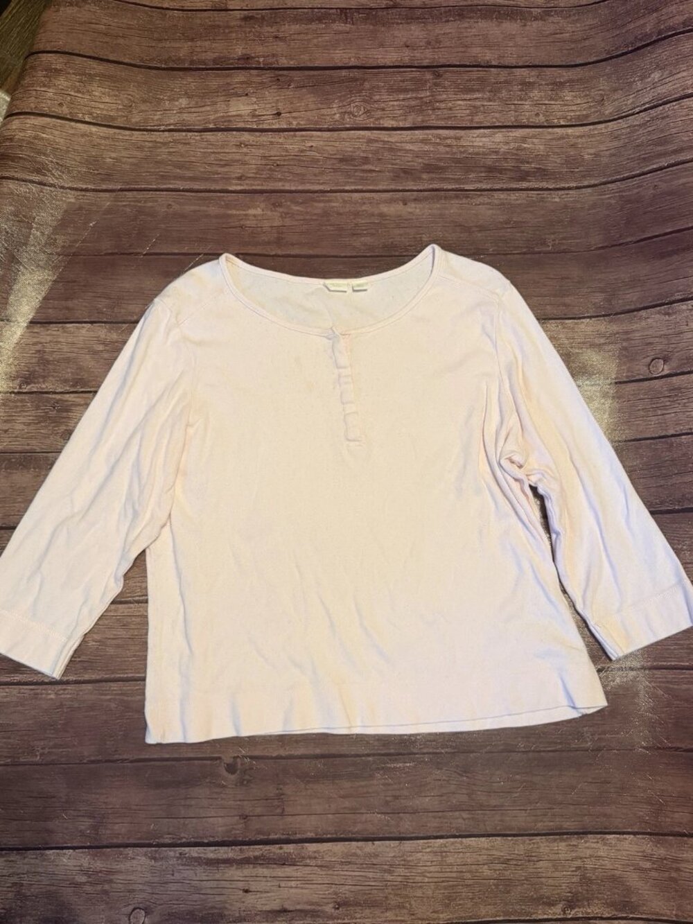 Women’s Caslon Pink Pointelle Long Sleeve Henley Shirt XL